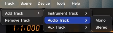 Adding audio track from Tracks menu
